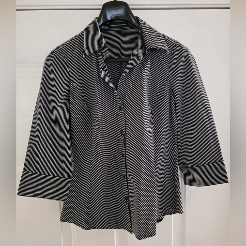 Express Women’sBlack and White Striped Shirt